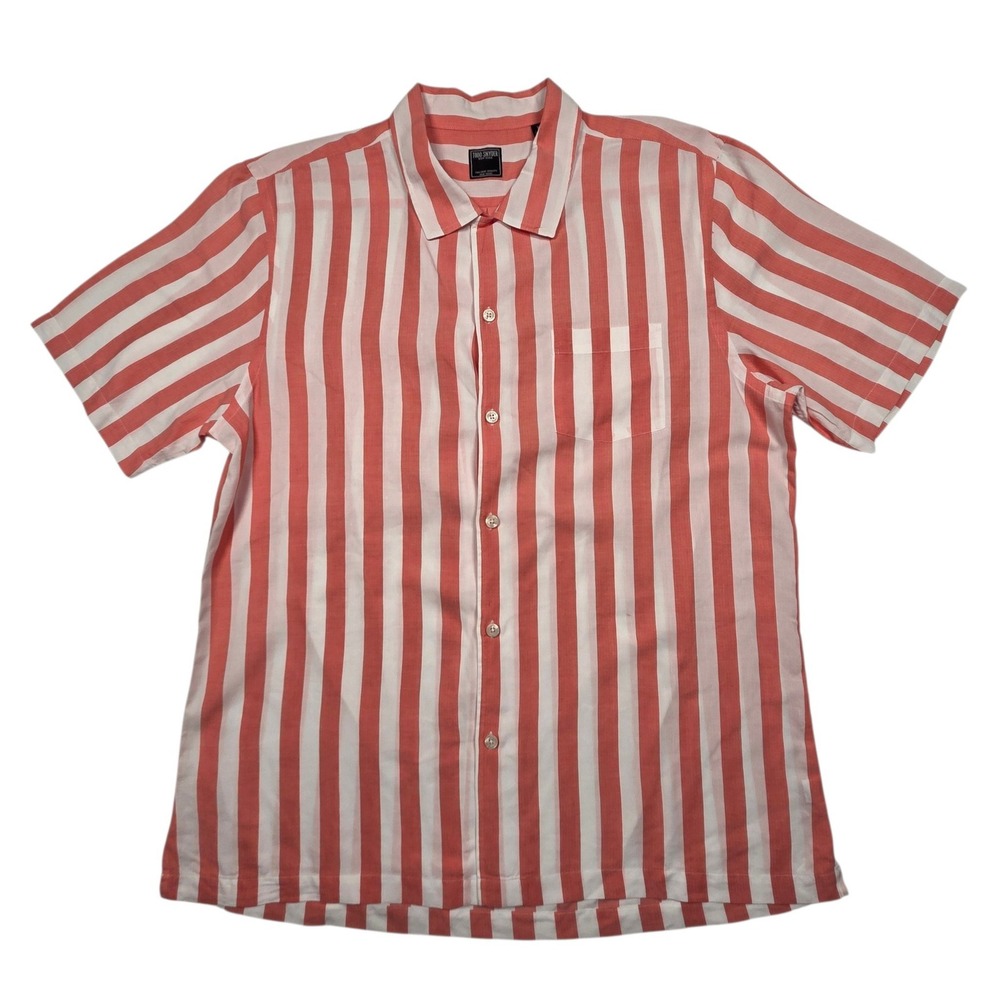 Todd Snyder Shirt Men XL Coral White Striped Cotton Linen Short Sleeve Button Up